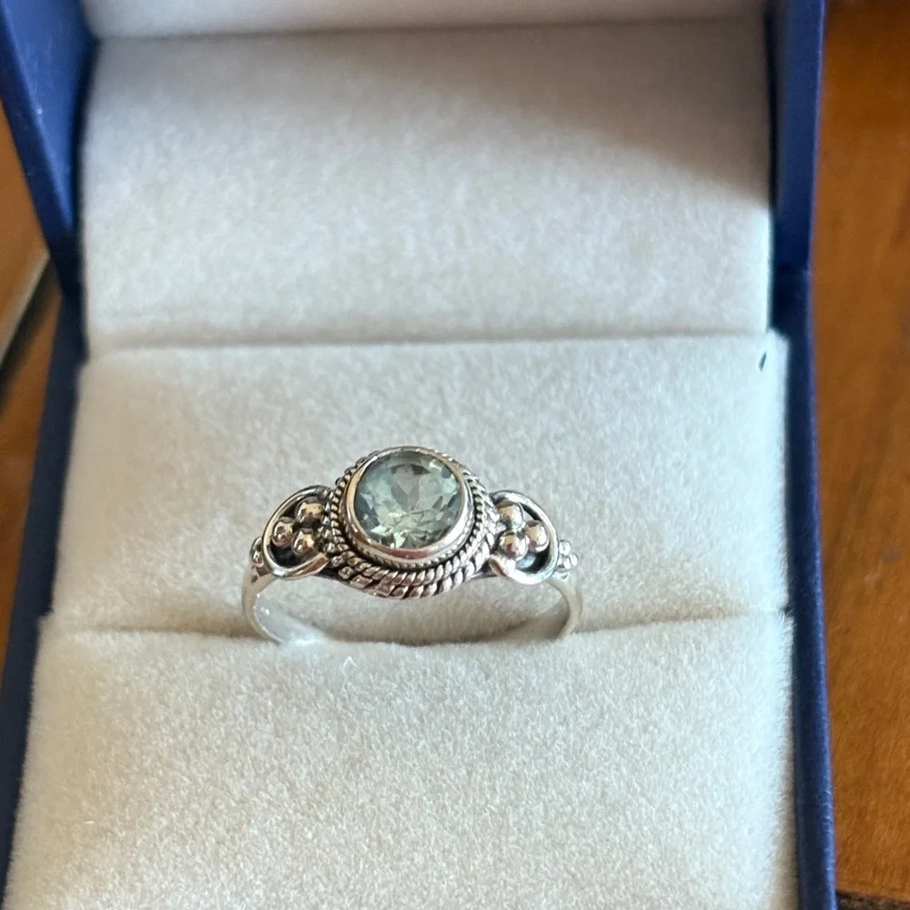 Genuine Natural Blue Topaz Round Solitaire Ring Sterling Silver Size 7